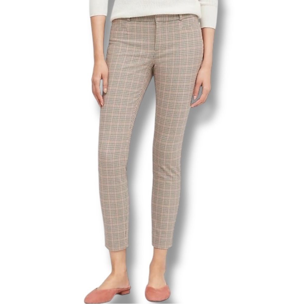Banana Republic Sz 6 Modern Sloan Skinny Fit Camel Houndstooth Plaid Ankle Pant